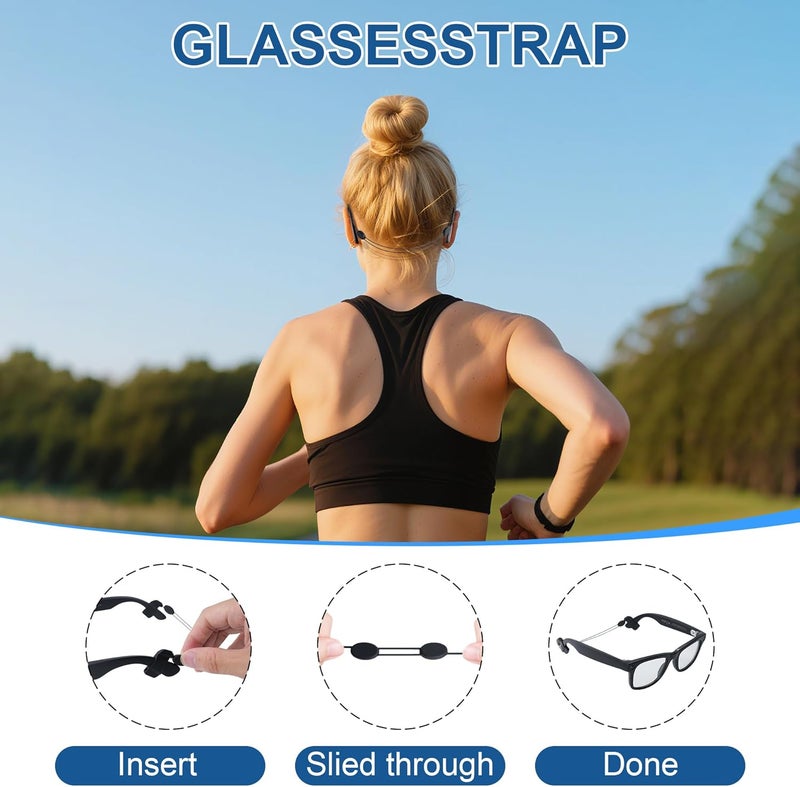 RCstyle HiBloks 2Pcs Adjustable Eyeglass Strap Compatible with Ray-Ban Meta Gen 2 & Oakley Meta HSTN Accessories, No Tail Sunglasses Strap, Eyewear String Holder for Meta Smart Glasses (15 Inch, Black) - Image 5